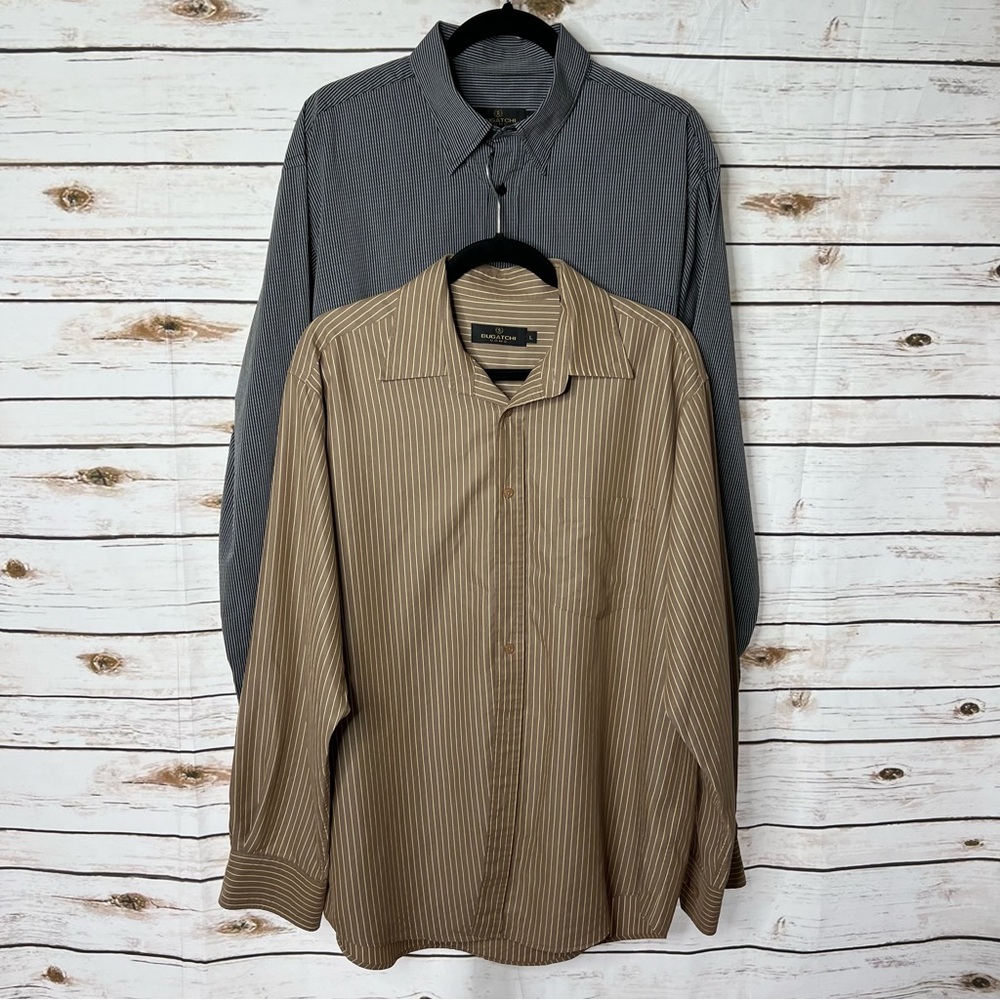 🌱Bundle of 2 Bugatchi Uomo Men’s Stripped Button down dress shirts Size L